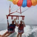 despegando al parasailing, barco, lancha rápida, deportes de agua, vistas, azules, arrecifes, islas locales, maldivas