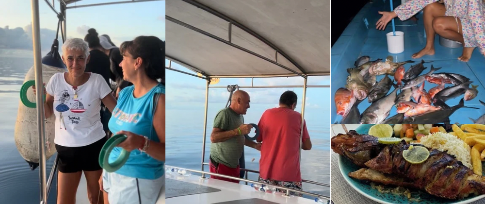 Actividades de pesca durante el atardecer en las islas Maldivas al estilo local, con arete, para luego cenar lo que el grupo ha pescado